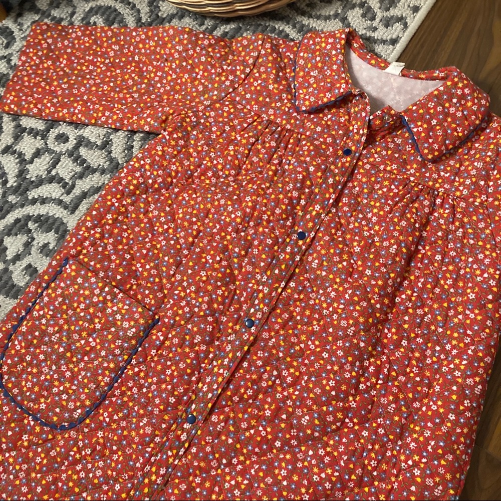 Vintage Red Floral Button-Up Quilted House Dress / Duster